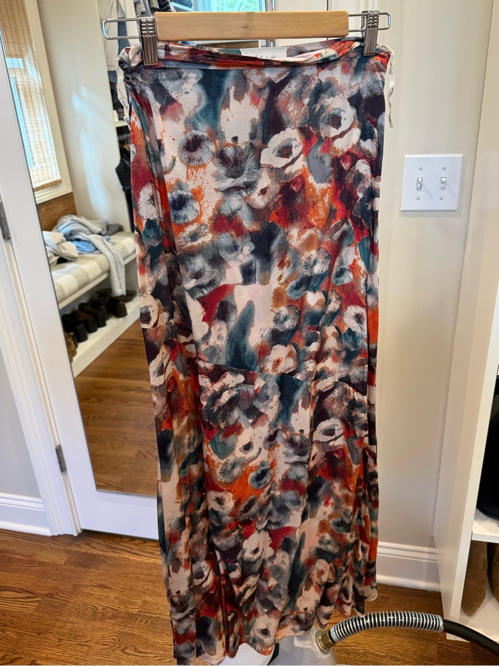 Cleobella Abstract Floral Maxi Skirt in Rust, Teal & Navy